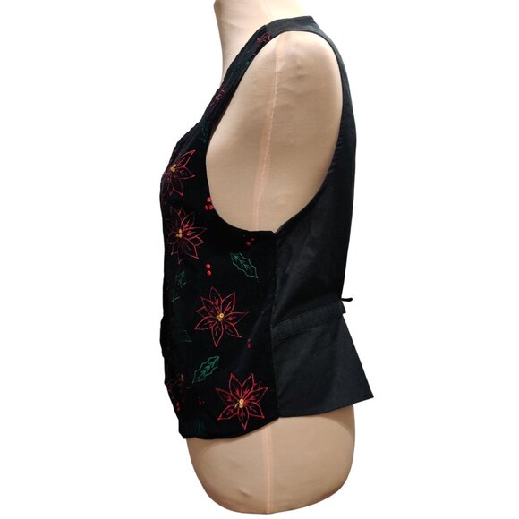 Vintage Casey & Max S Black Velvet Vest Button Front Embroidered Point Hem Cute - Picture 8 of 8